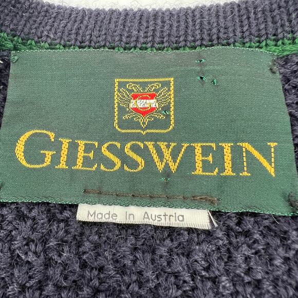 Vtg Giesswein Wool Cardigan Womens 14 Navy Blue Antler Button Mushrooms Austrian - Picture 6 of 11